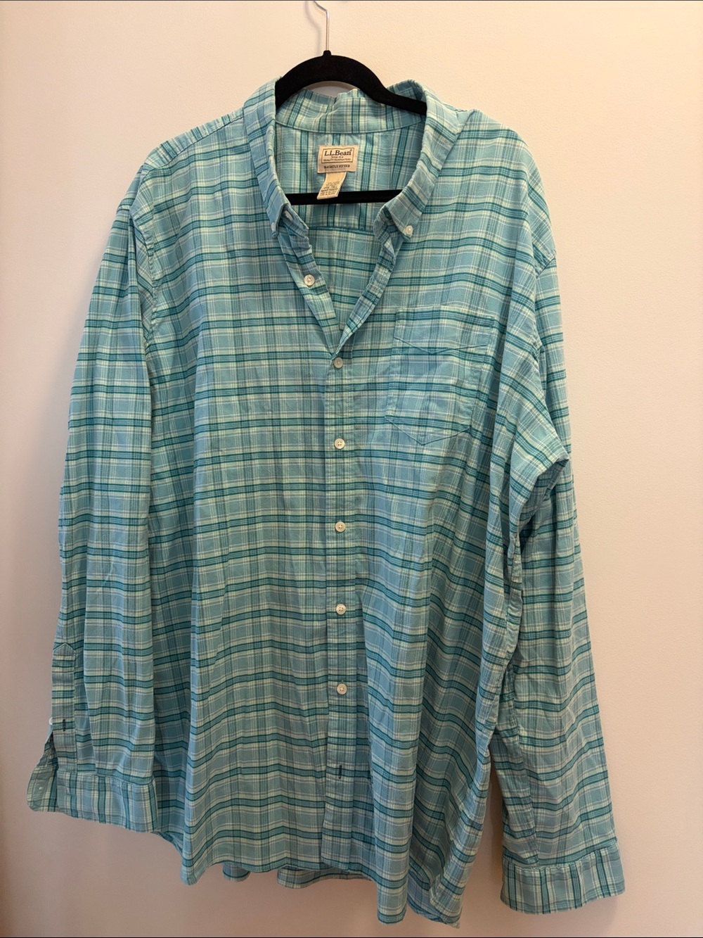 Xxxl-tall L.L. Bean Men's Teal Plaid Button-Down Shirt-